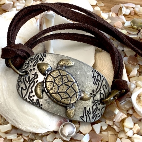 Jewelry - Sea Turtle 2-tone Vintage Coastal Leather Bracelet